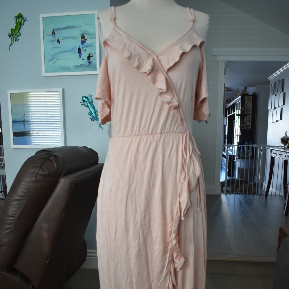 Cold Shoulder Ruffle Maxi Dress, Large